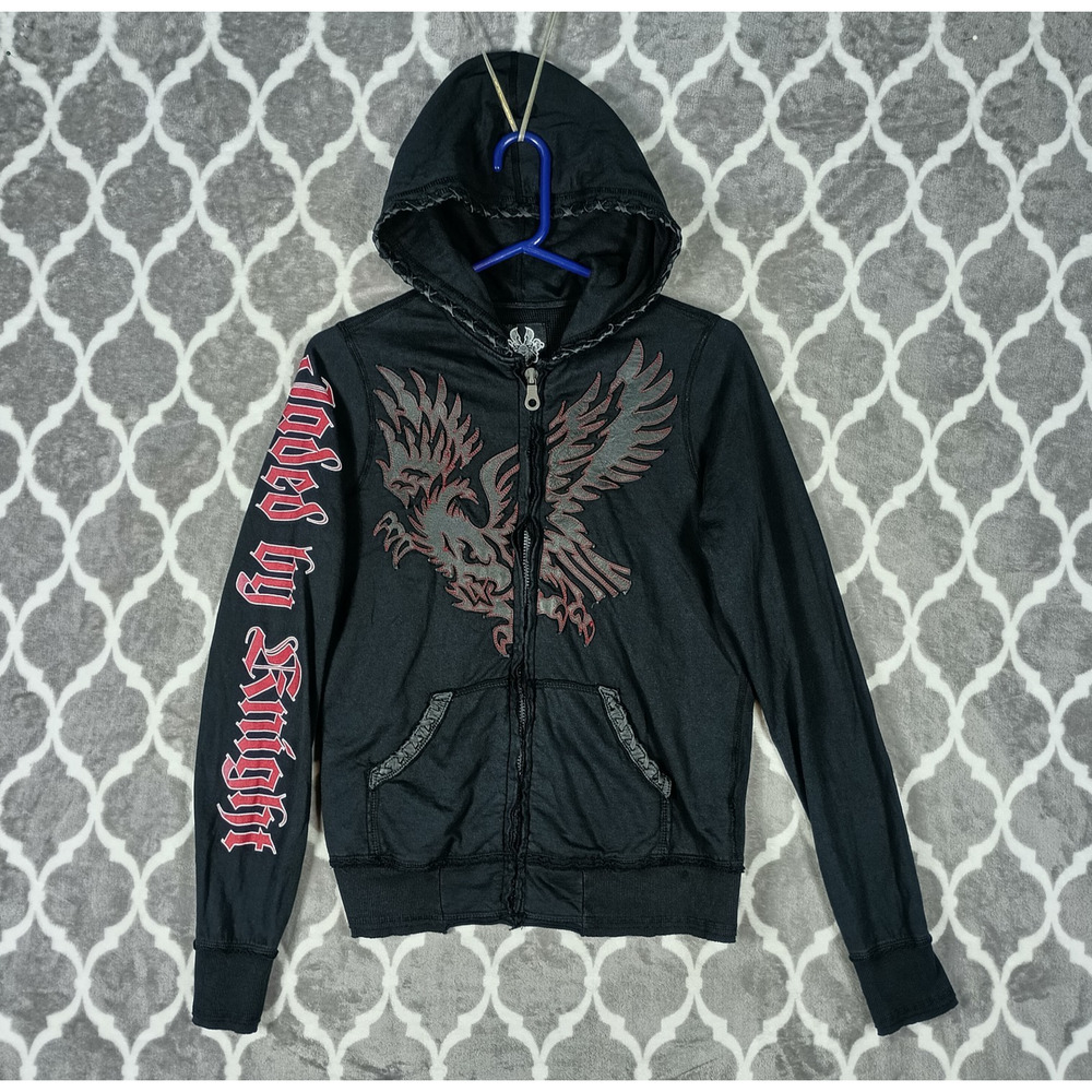 Jaded By Knight Hoodie Women Small Black Gothic‎ Zip Dragon Embroidered Y2K